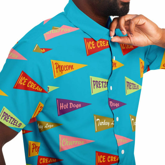 Snack Pennant (Blue Pop) - Men's Short Sleeve Button Down Shirt