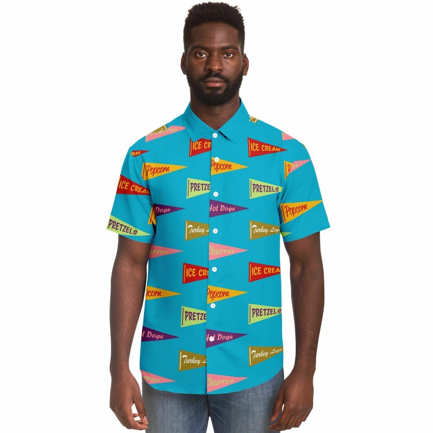 Snack Pennant (Blue Pop) - Men's Short Sleeve Button Down Shirt