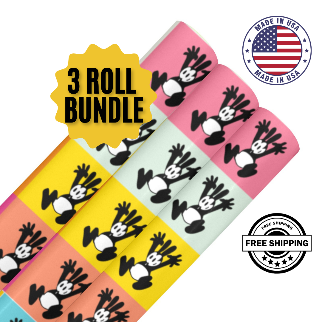 3 Roll Oswald Lucky Rabbit Gift Wrapping Paper-Coated Paper 58"x 22"(3 Rolls)