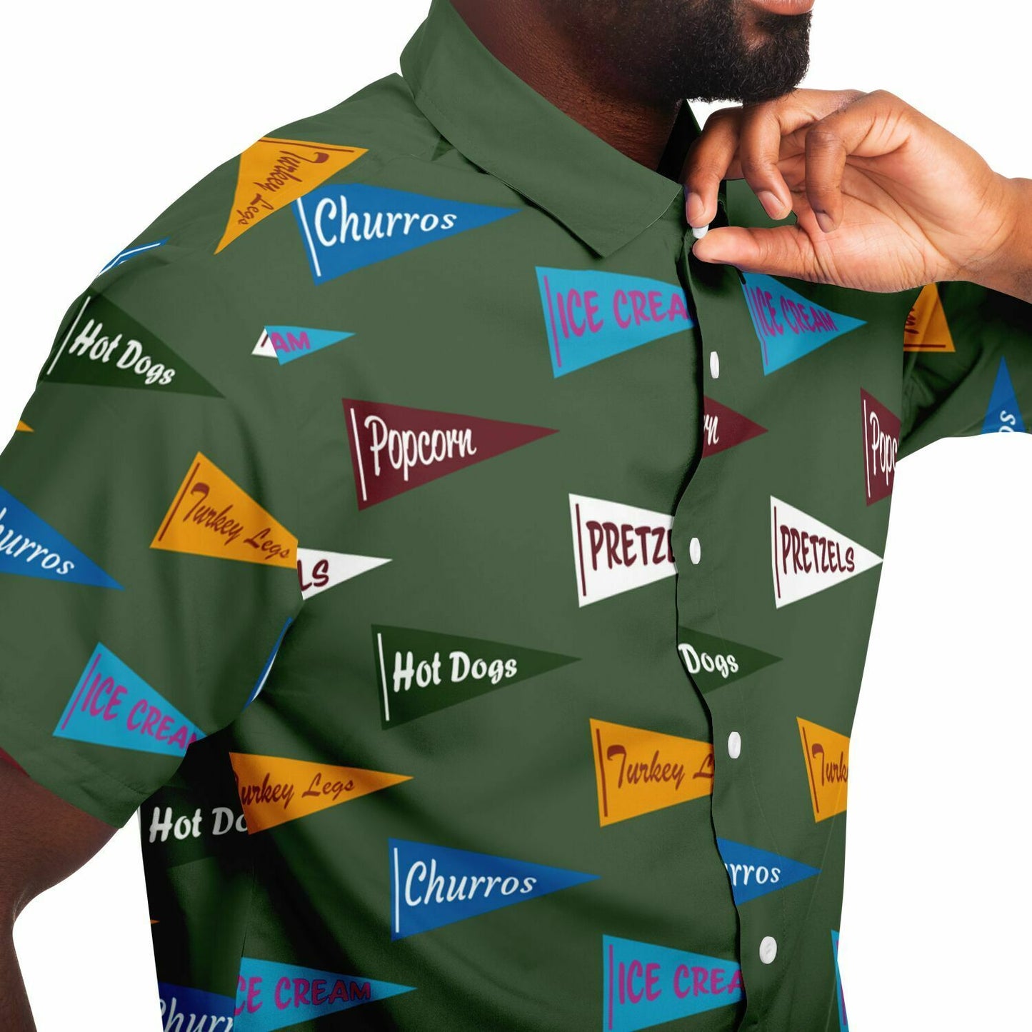 Snack Pennant (Sage Green) - Men's Short Sleeve Button Down Shirt