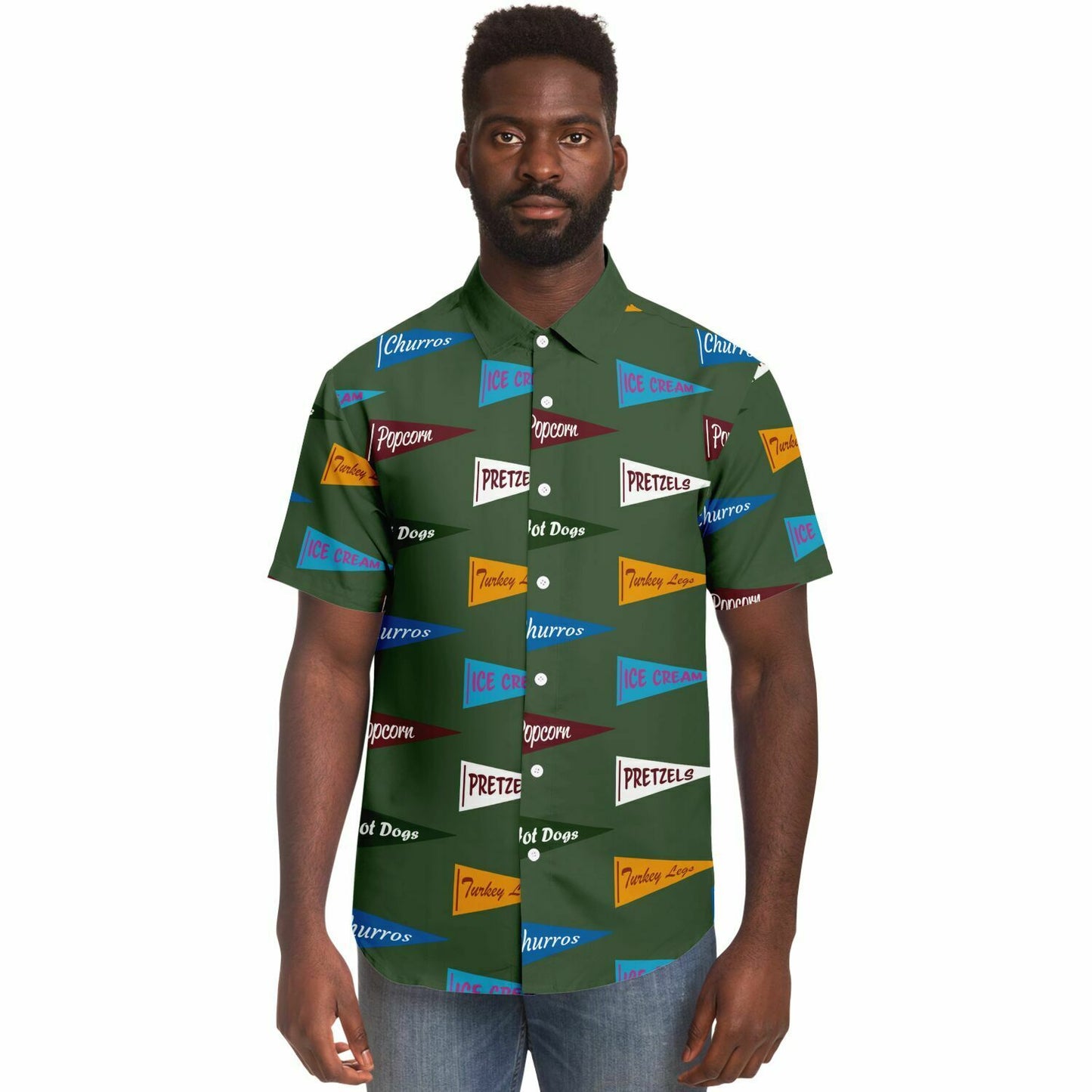 Snack Pennant (Sage Green) - Men's Short Sleeve Button Down Shirt