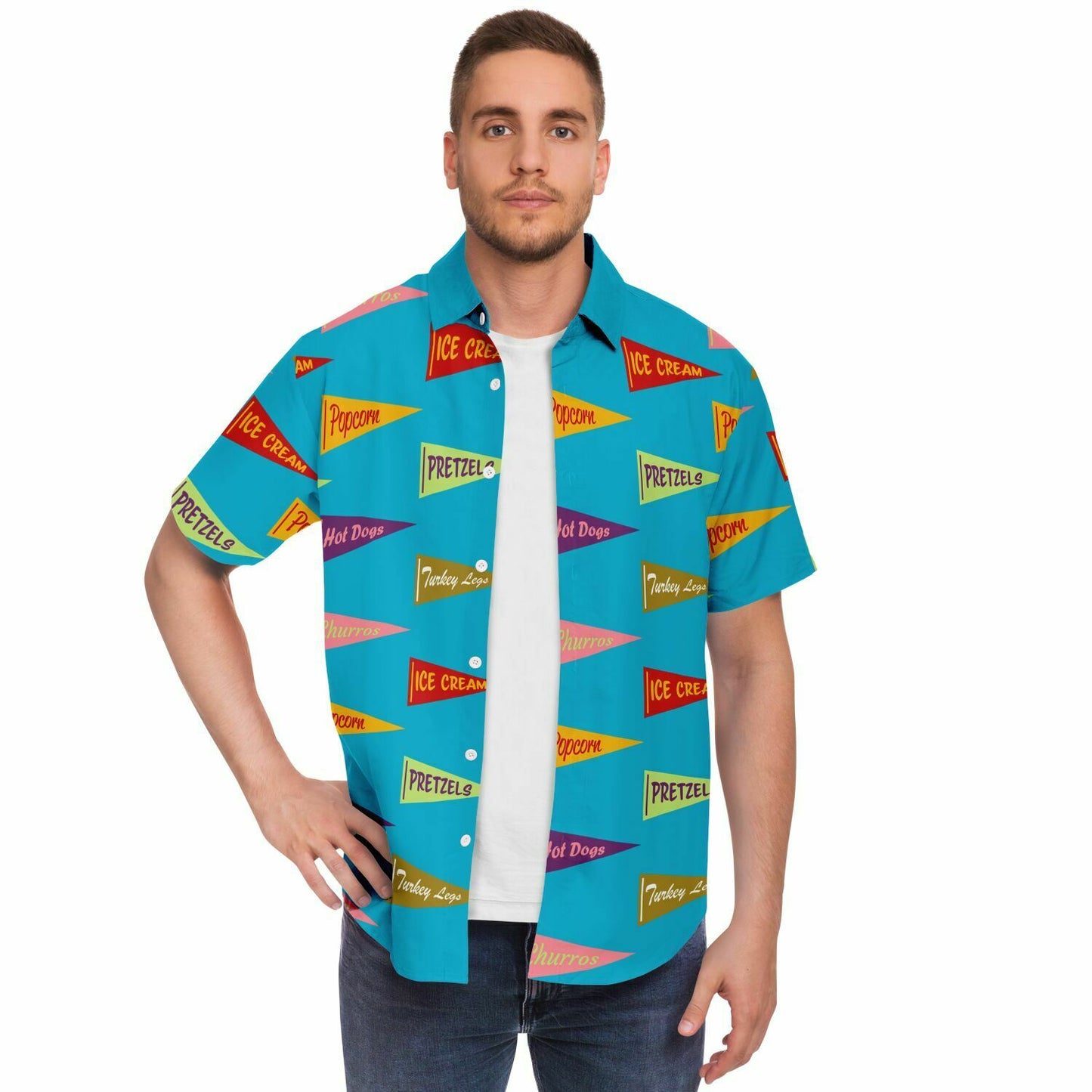 Snack Pennant (Blue Pop) - Men's Short Sleeve Button Down Shirt