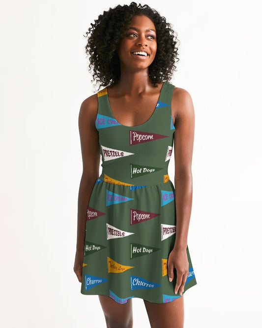 Snack Pennant (Sage Green) Women's Scoop Neck Skater Dress